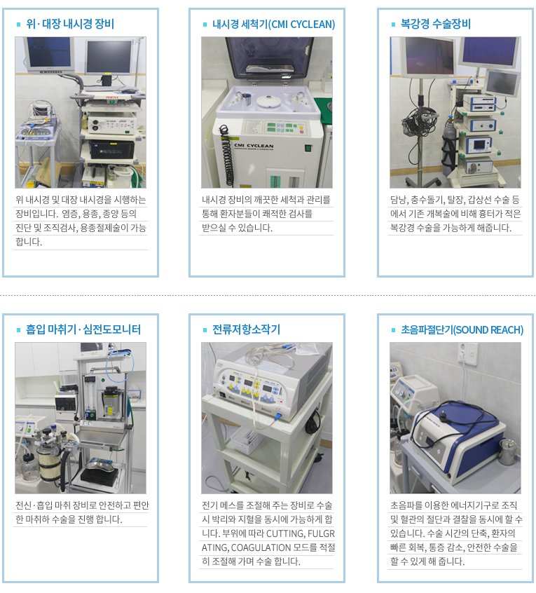 대항길외과 내시경 및 수술 장비 — 위·대장 내시경, 내시경 세척기, 복강경 수술장비