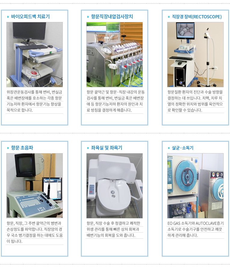 대항길외과 항문 질환 검사장비 — 바이오피드백 치료기, 항문직장내압검사장치, 직장경, 항문초음파, 좌욕실